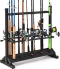 24-Rod Aluminum Fishing Rod/Pole Holder, Rustproof Fishing Rod Rack with 360° Lockable Wheels, Multi-Functional Storage Organizer for Garage & Home, Fits Most Rods & Golf Clubs (Black)
