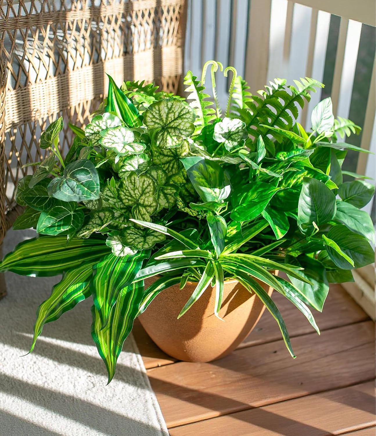 Starttag Artificial Bunches Greenery Plants Fake Plastic Leaves with Stems UV Resistant Outside Faux Plants Bushes for Outdoor Patio Garden Front Porch Yard Decor