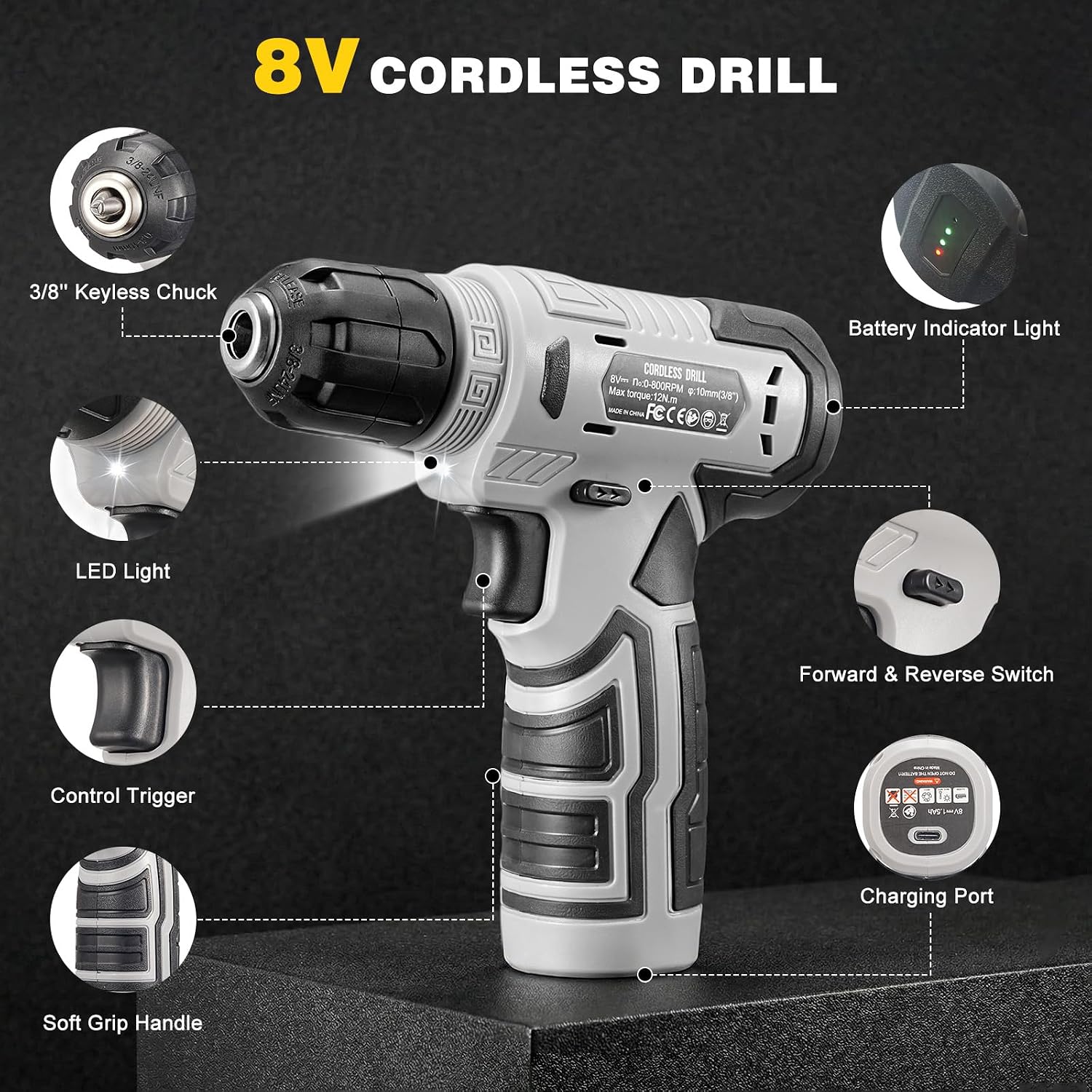 157-Piece Tool Set, 8V Cordless Drill Set, Hand Tool Kit for Men and Women