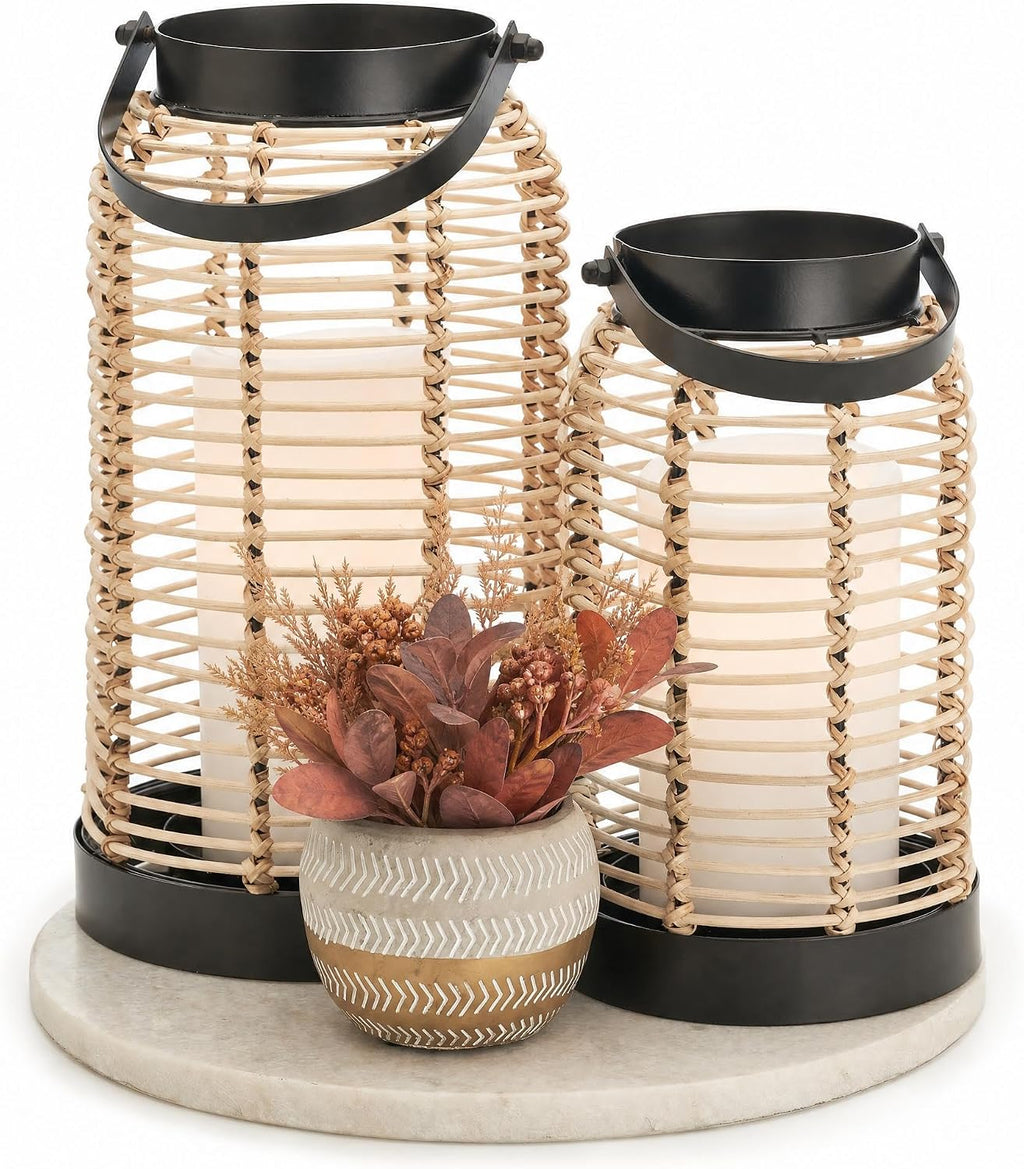 Natural Rattan Boho Lanterns - Handcrafted Chic Farmhouse Decor for Home