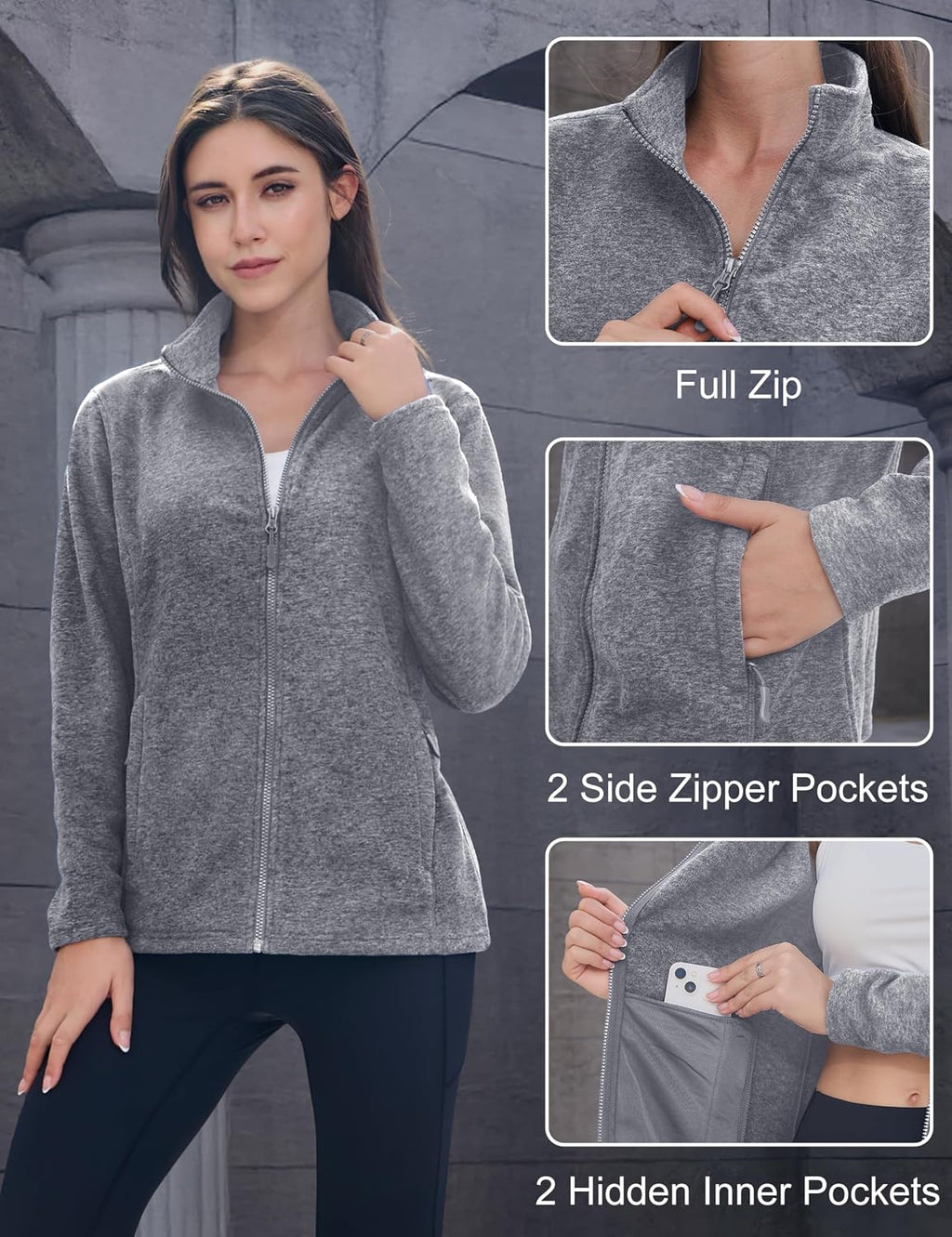 MAGCOMSEN Womens Fleece Zip Up Jacket with Pockets Lightweight Soft Coat