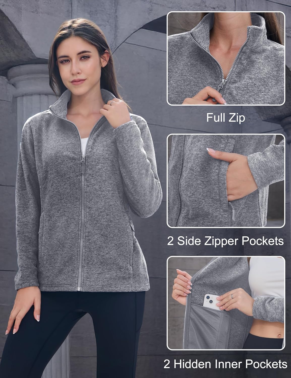 MAGCOMSEN Womens Fleece Zip Up Jacket with Pockets Lightweight Soft Coat