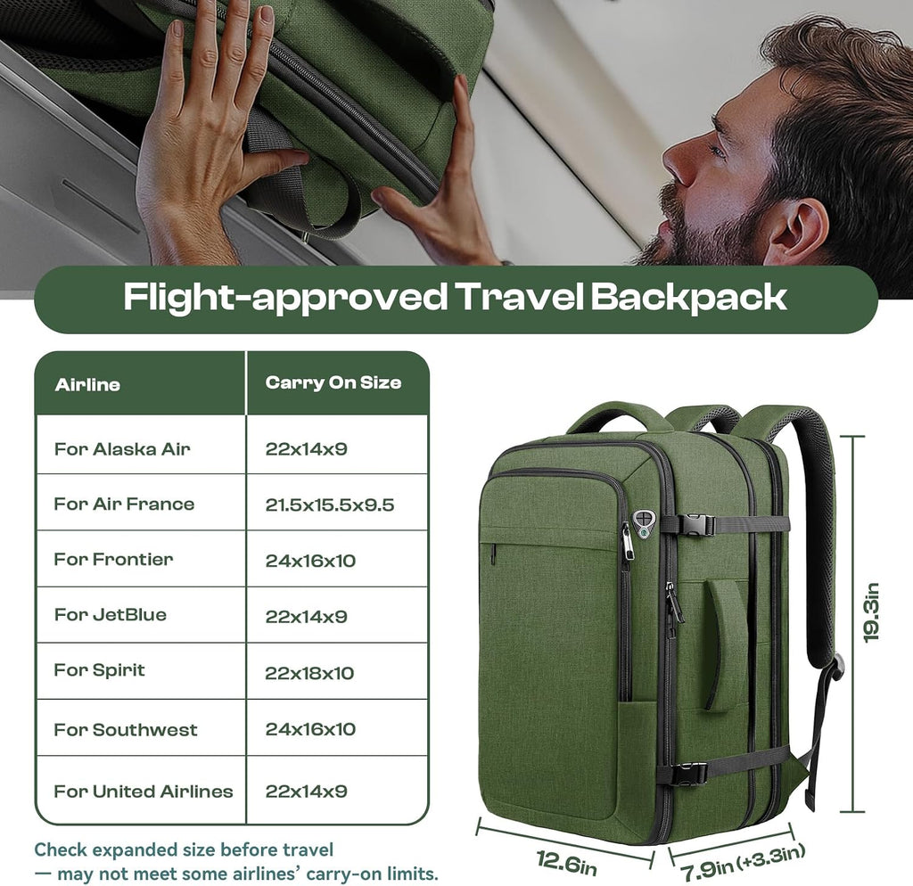 Large Expandable Carry On Travel Backpack,TSA Flight Approved Big Backpack