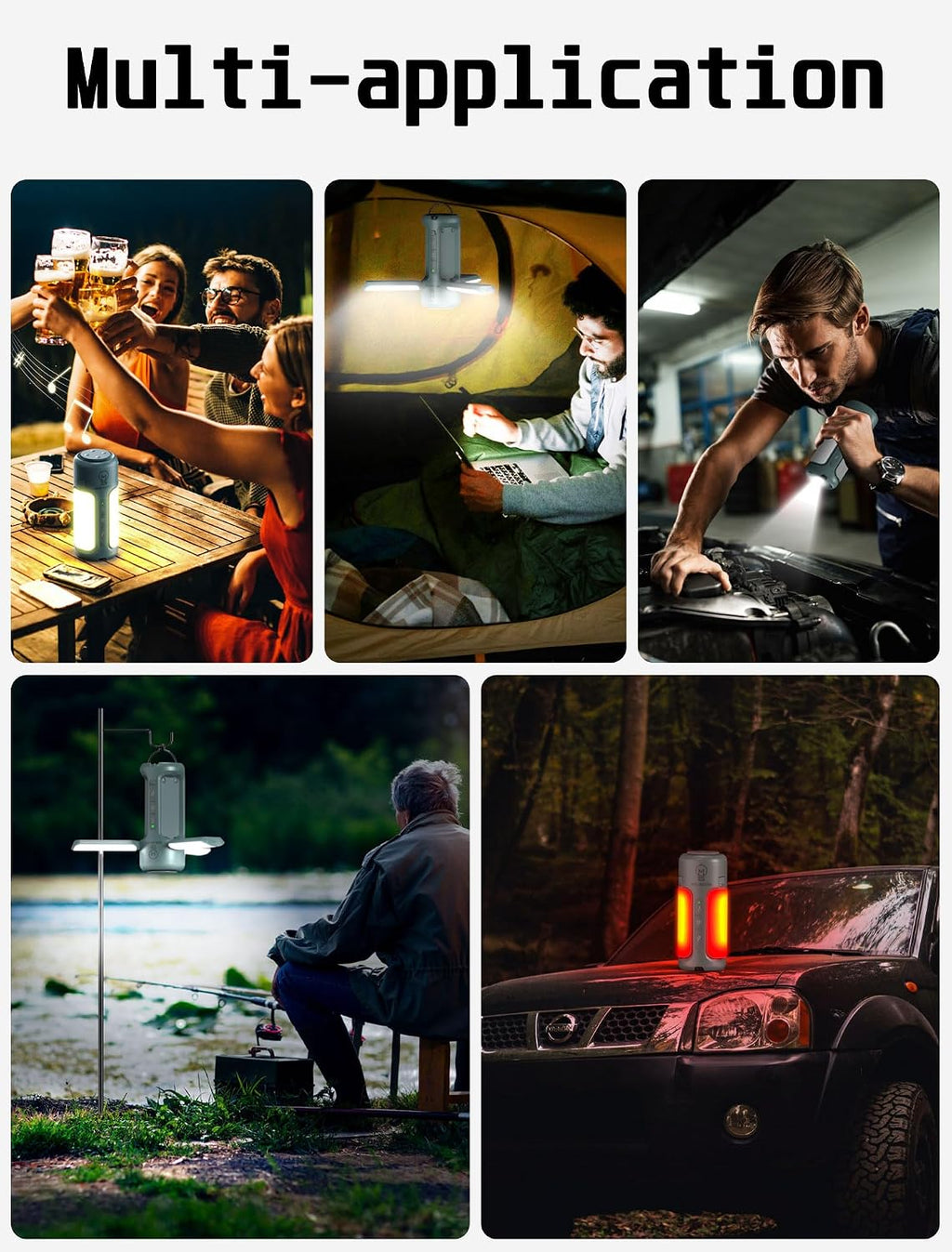 4 in 1 Foldable Camping Lantern with Bluetooth Speaker, Portable Flashlight, LED Folding Tent Lights, 750Lm, 5 Modes