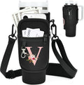 Initial Water Bottle Holder with Strap for Stanley Cup Accessories 40 oz/Simple Modern Tumbler, Birthdays for Women Girls, Water Bottle Carrier Bag with Phone Pocket,Hiking Walking Gym Camping