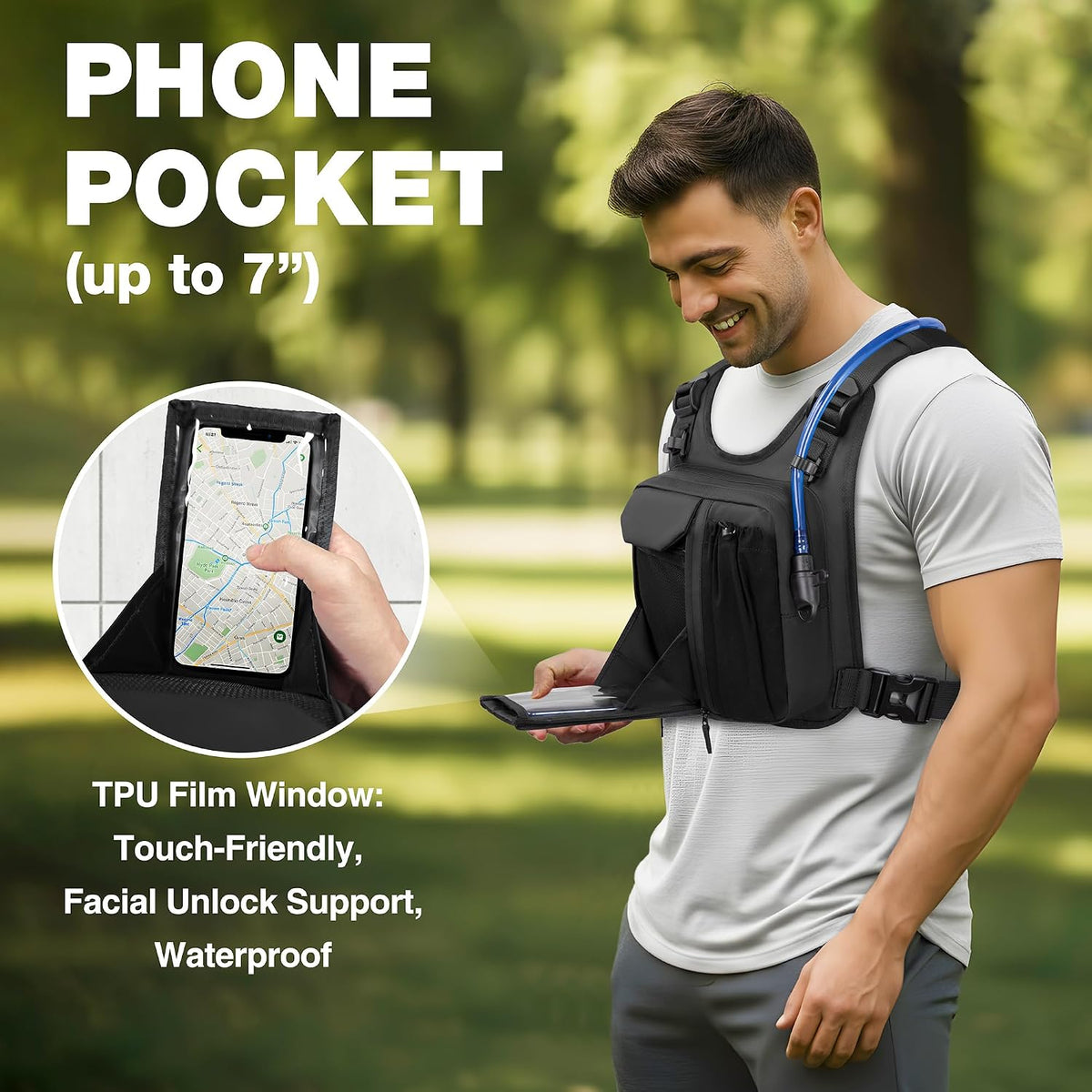 JXFUKAL Running Vest, Lightweight Hydration Backpack with 2L Water Bladder, Reflective Hydration Pack, Tactical Chest Pack Bag for Hiking Running Cycling Marathon for Women Men