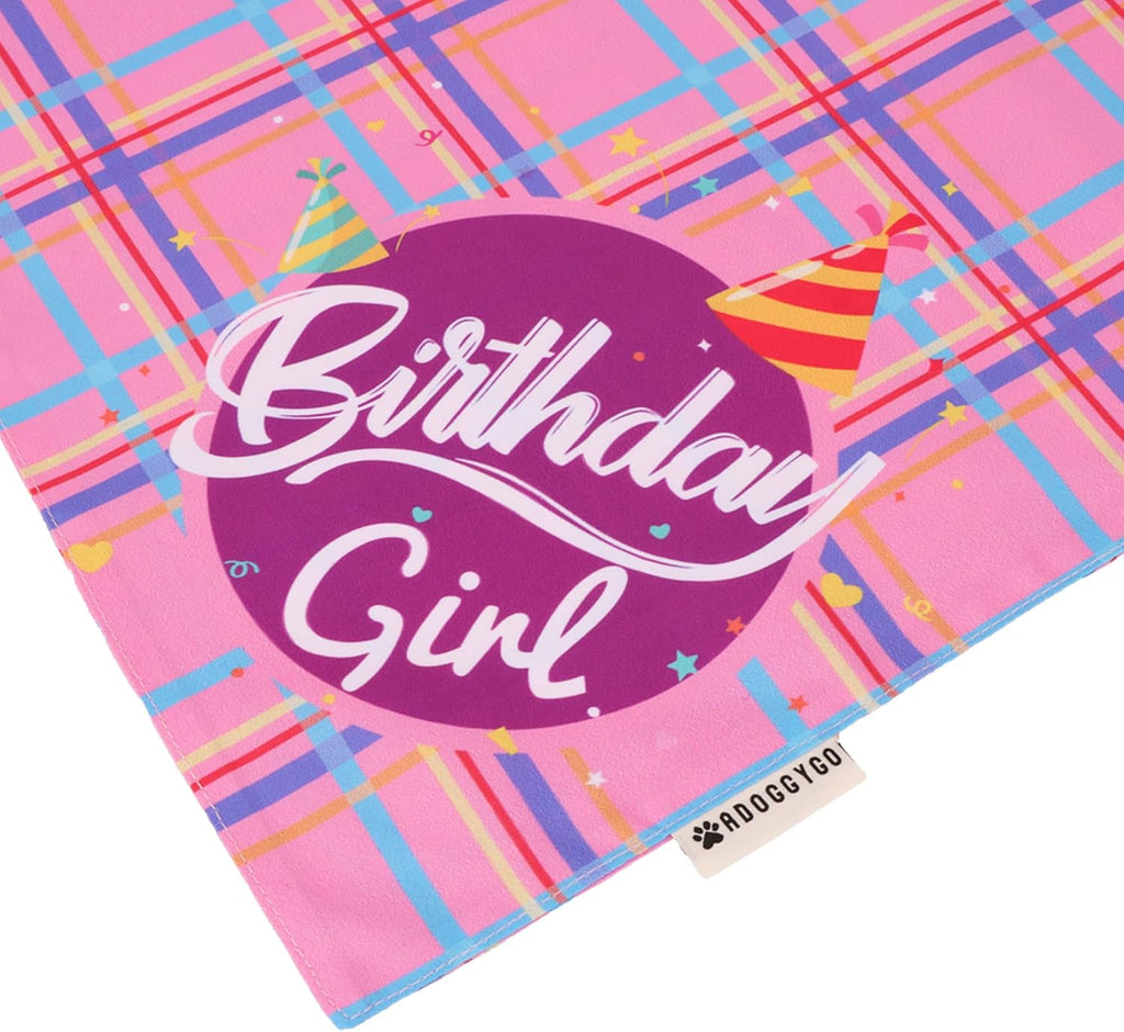 ADOGGYGO Dog Birthday Hat, Pink Birthday Girl Dog Bandana Set, X-Large