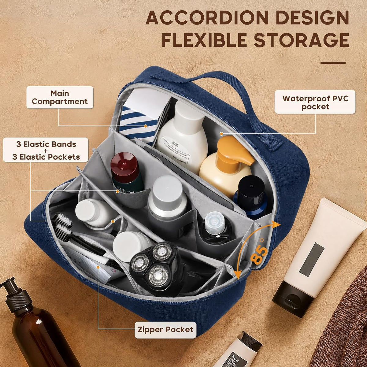 Water Resistant Travel Case Toiletry Bag for Men Women- Blue