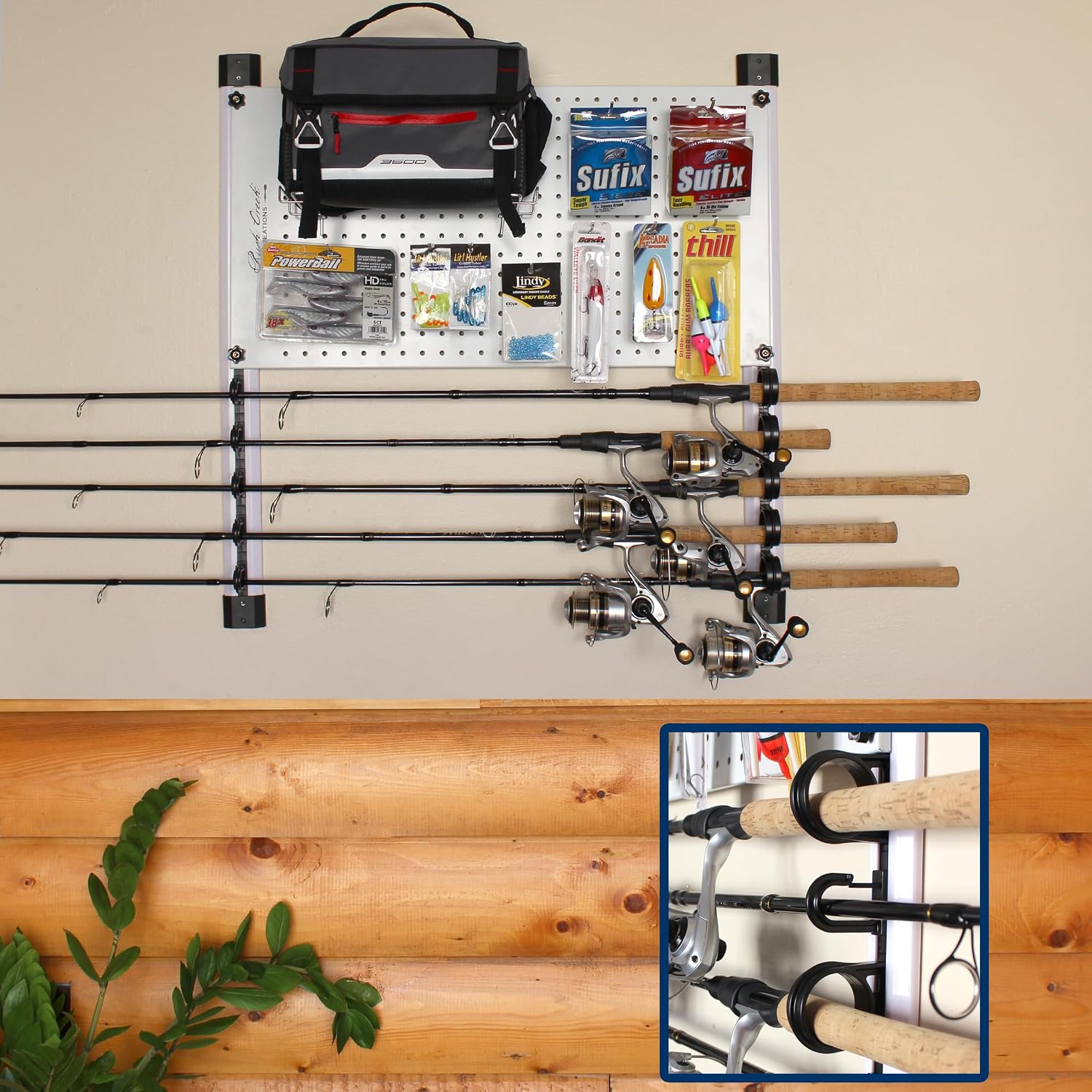 Rush Creek Creations No Limit 5-Rod Wall-Mount Fishing Pole Holder
