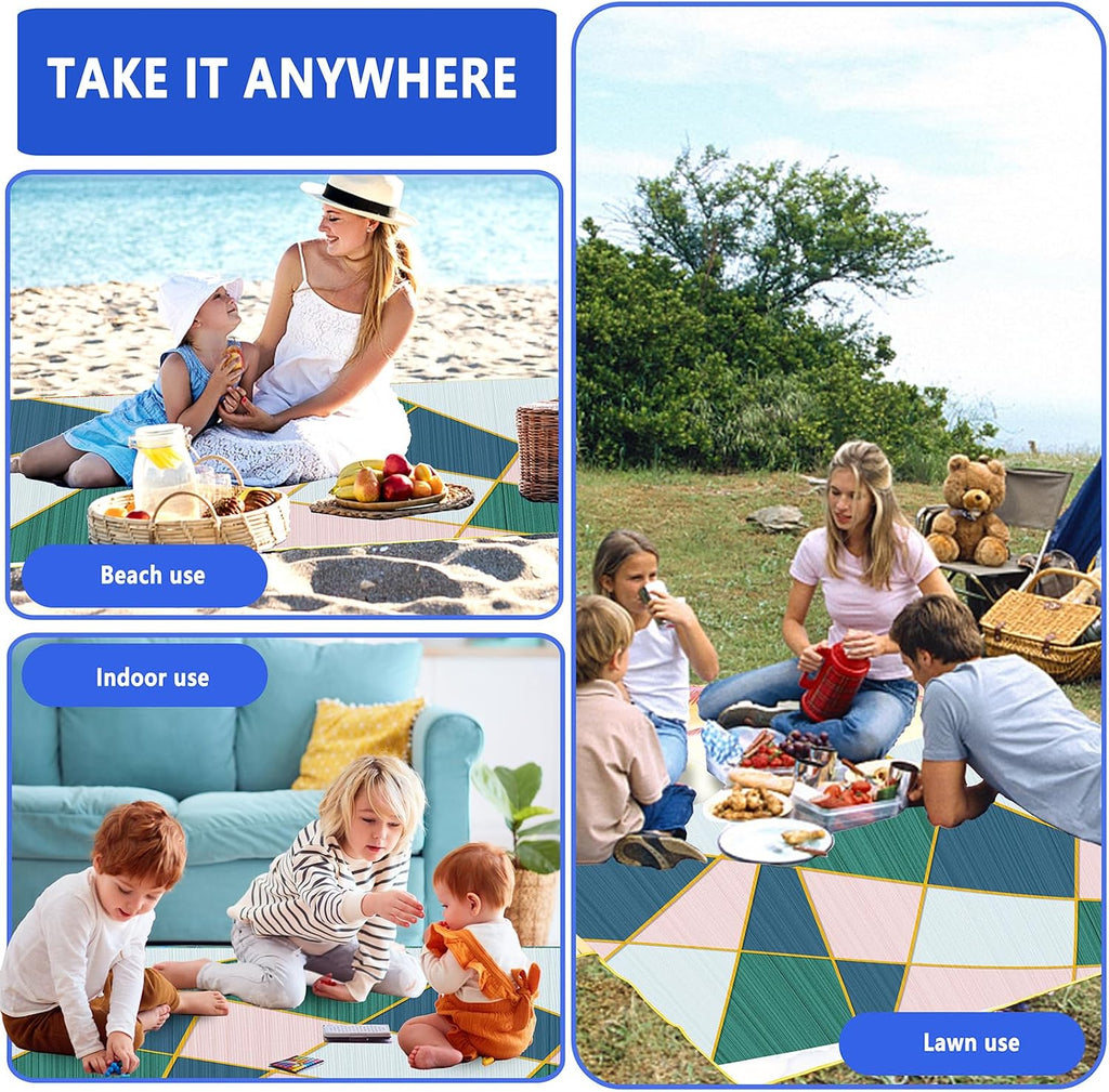 DanCoom Picnic Blanket, Foldable Waterproof Sand Mat, Extra Large Picnic Blanket Outdoor Picnic Mat Beach Blanket for Park Grass Camping Hiking Travel Family Concerts