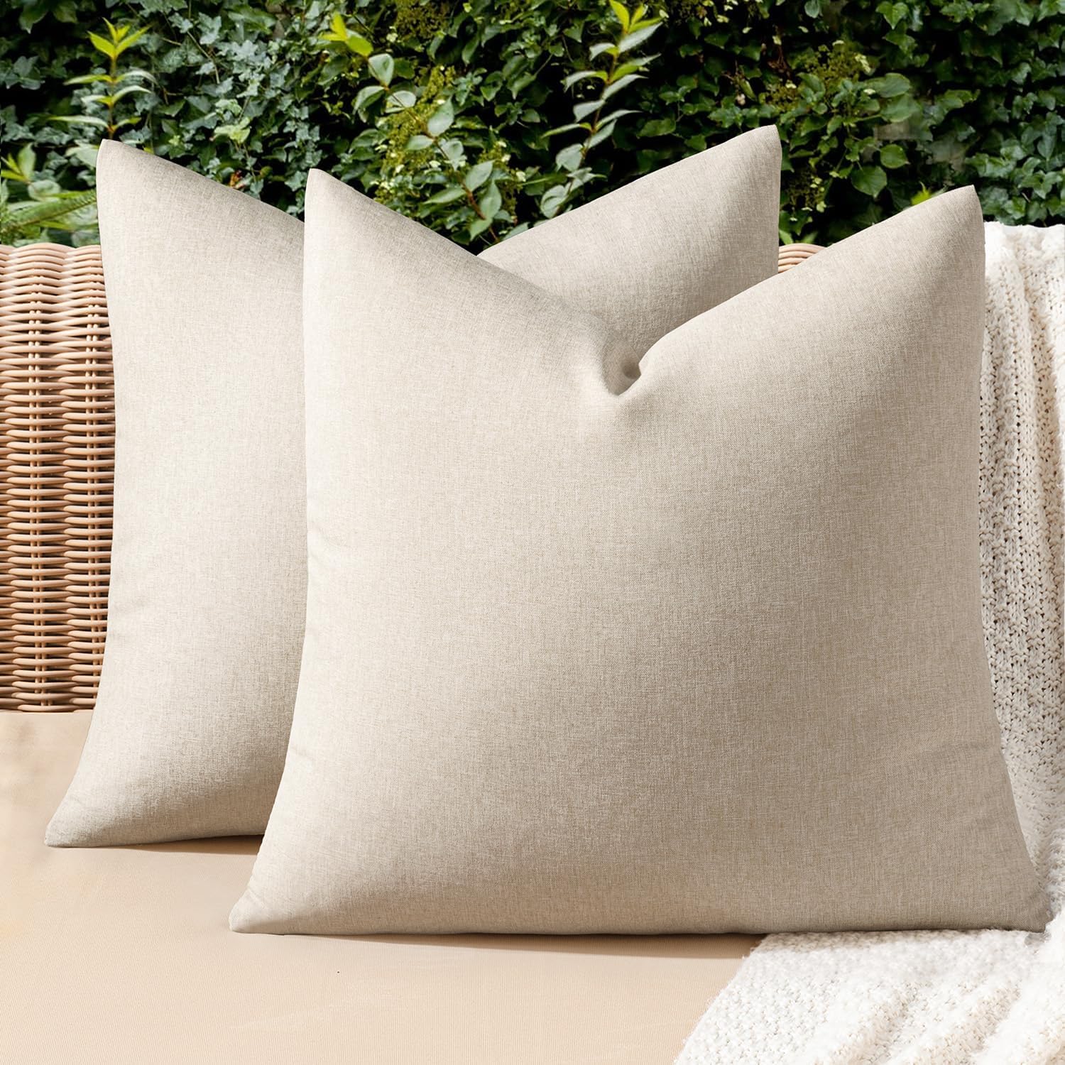 MIULEE Decorative Outdoor Pillow Covers Waterproof 18x18 Beige