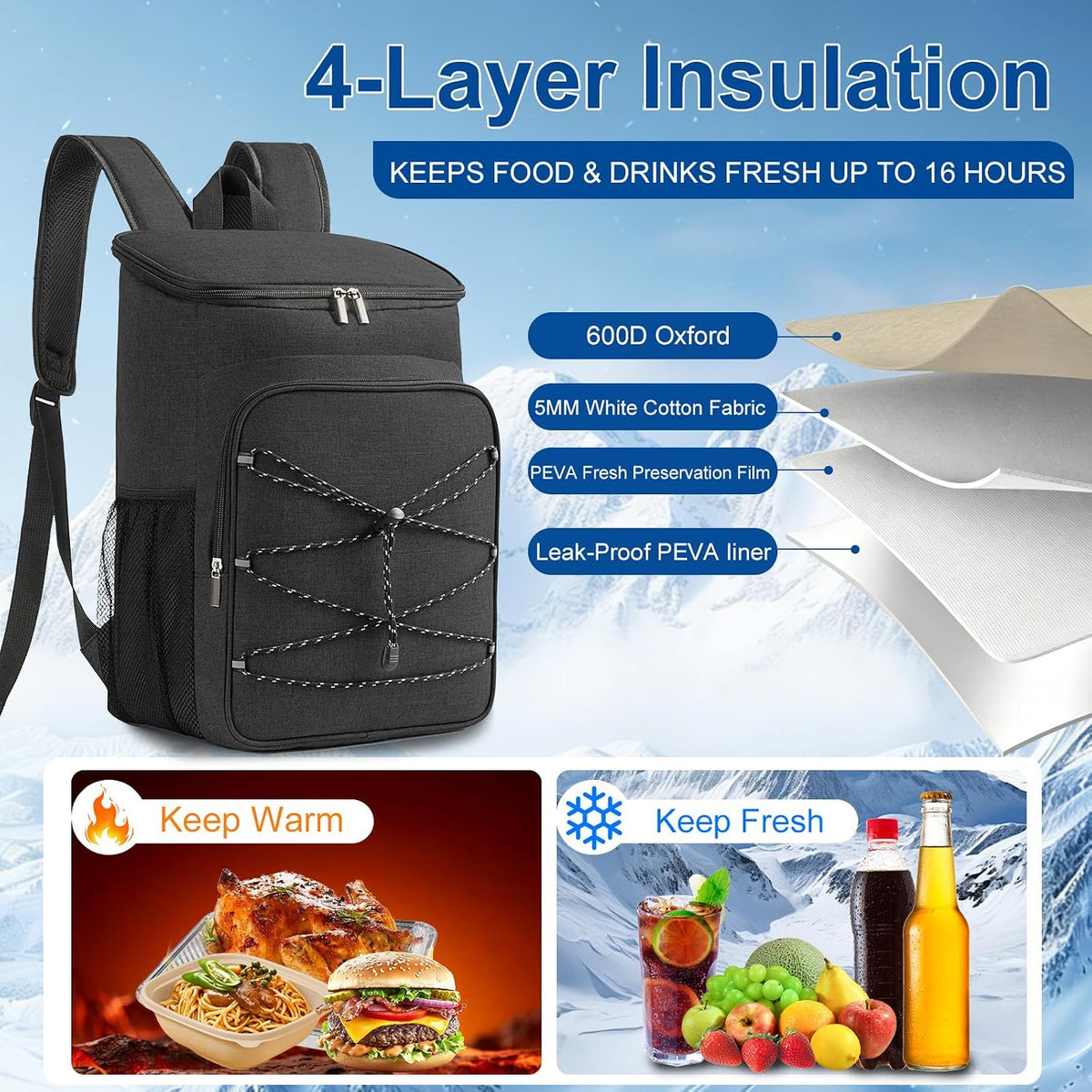 Backpack Cooler Insulated, Lightweight Leak Proof Travel Cooler Bag, Soft Waterproof Cooler Backpack for Men Women, Camping Hiking Beach Travel Picnic
