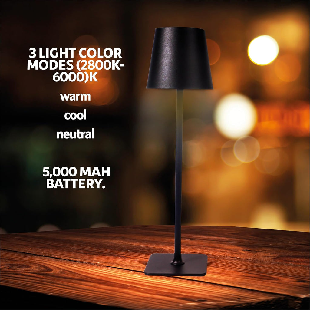 Premium Innovations 10 Pack - Black Rechargeable Cordless Table Lamps, Portable LED Desk Lamps, Dimming 5000mAh Rechargeable Battery Powered LED Lighting for Restaurant,Bar, Bedroom, Outdoor, Party