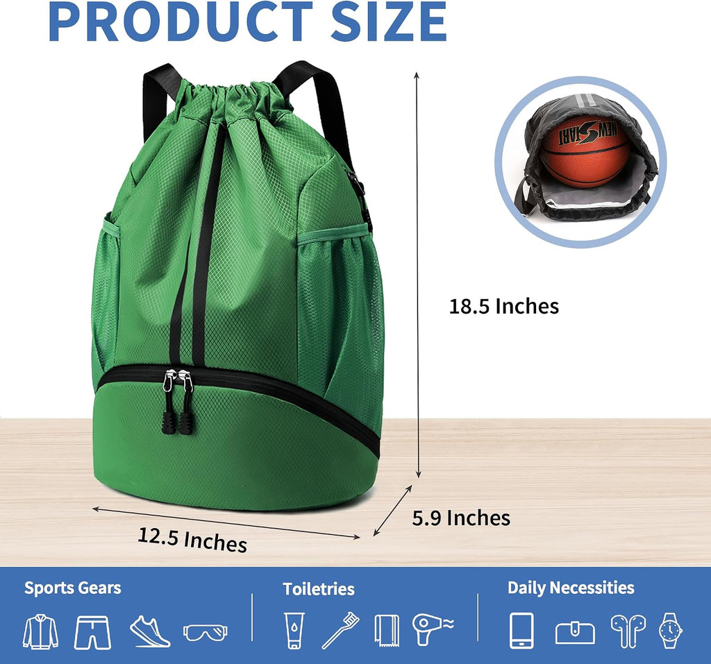 JELUTAR Drawstring Backpack Gym Bag with Shoes Pocket, Dark Green