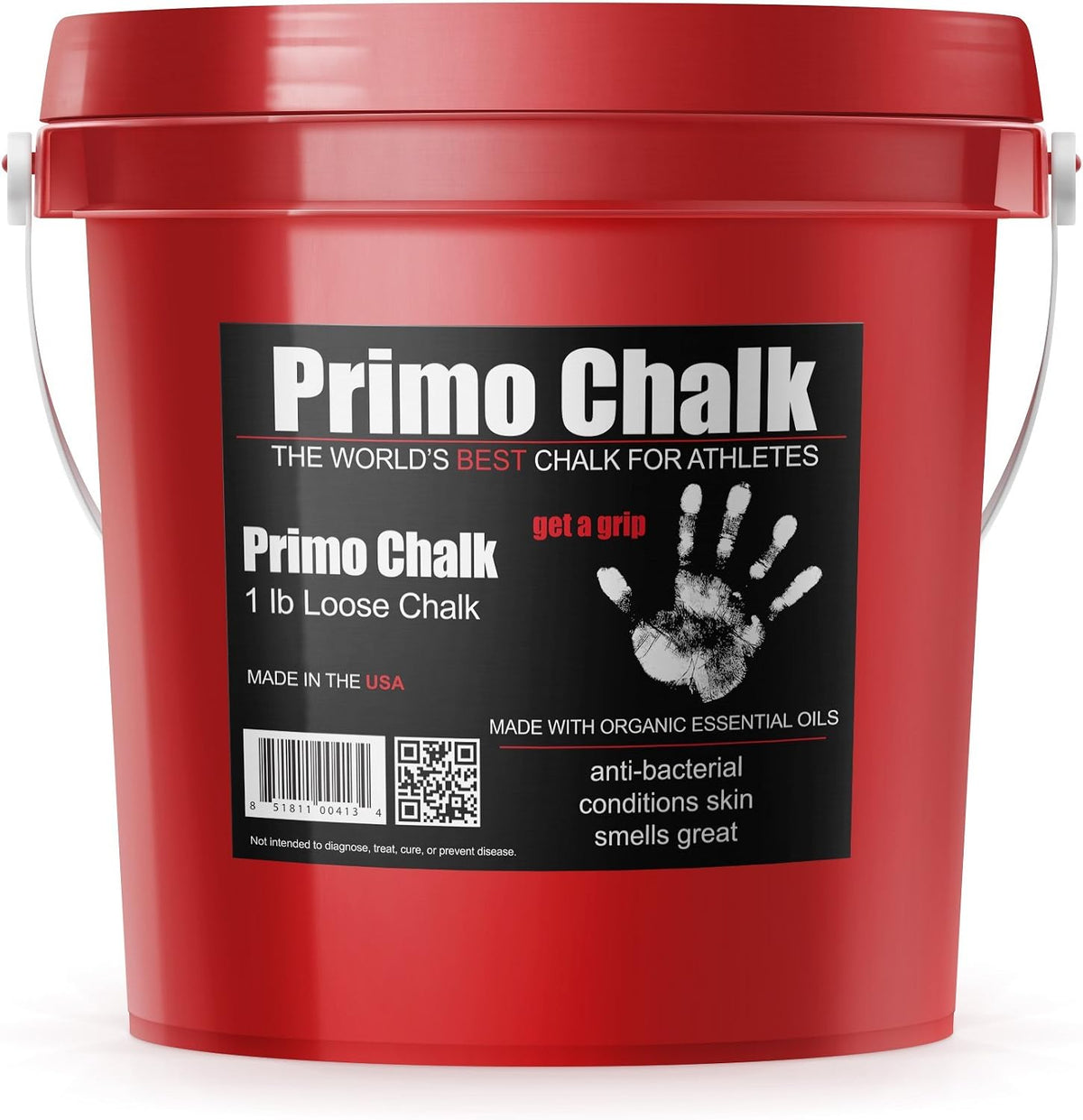 Primo Chalk Resealable Bucket: Loose Chalk for Weightlifting, Rock Climbing, & Gymnastics, Made in The USA, Chalk Ball Refill for Superior Grip