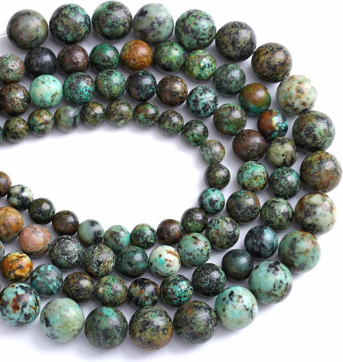 10MM 36PCS Natural Stone Green African Turquoise Spacer Loose Beads for Jewelry Making DIY Bracelet Necklace
