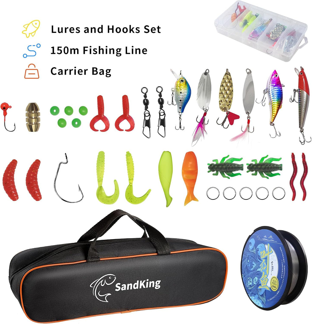 Fishing Pole Kit, Carbon Fiber Telescopic Fishing Rod and Reel Combo with Spinning Reel, Line, Bionic Bait, Hooks and Carrier Bag, Fishing Gear Set for Beginner Adults