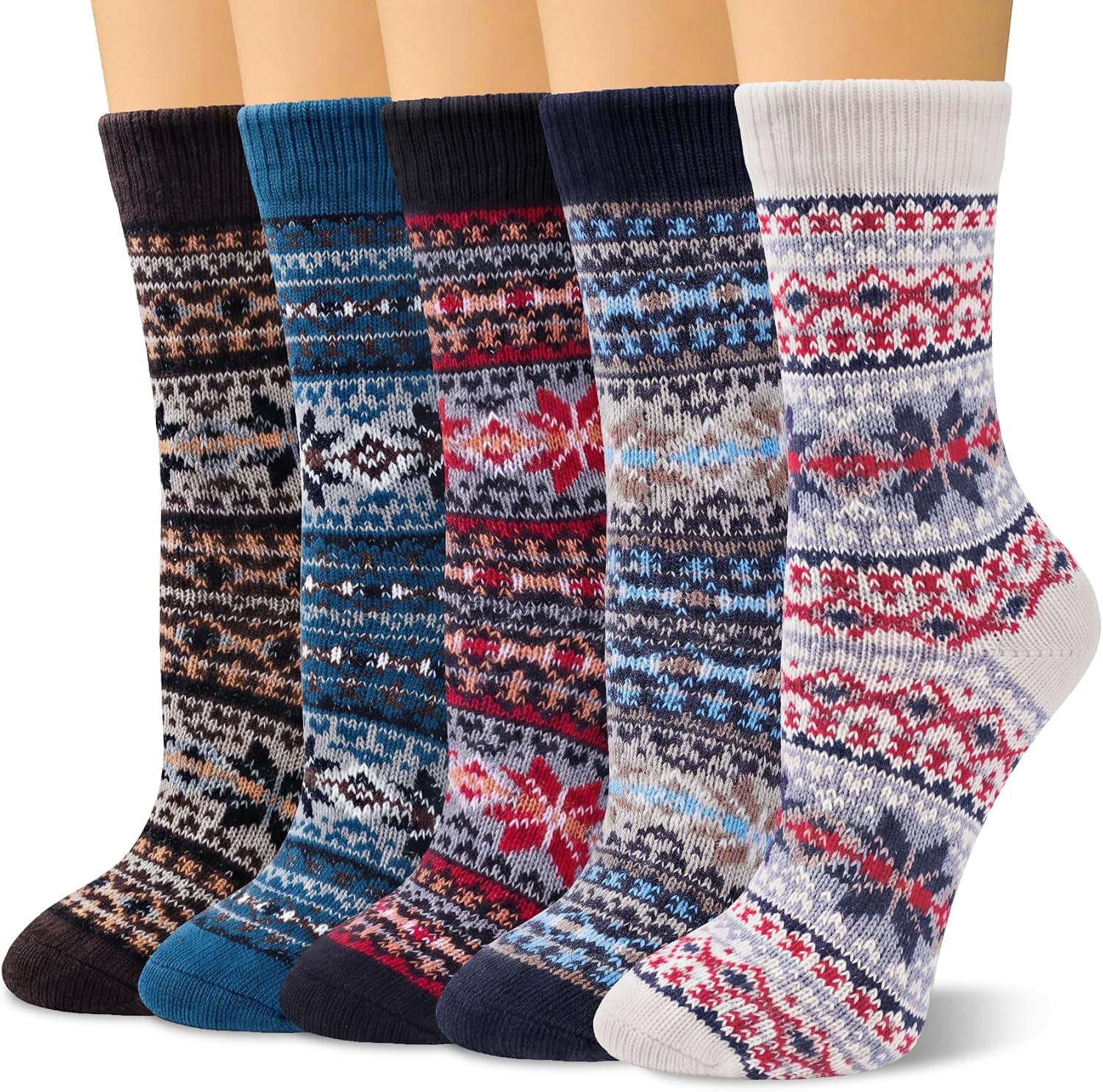 Senker Fashion Wool Socks for Women, 5 Pairs Winter Warm Crew Boot Socks