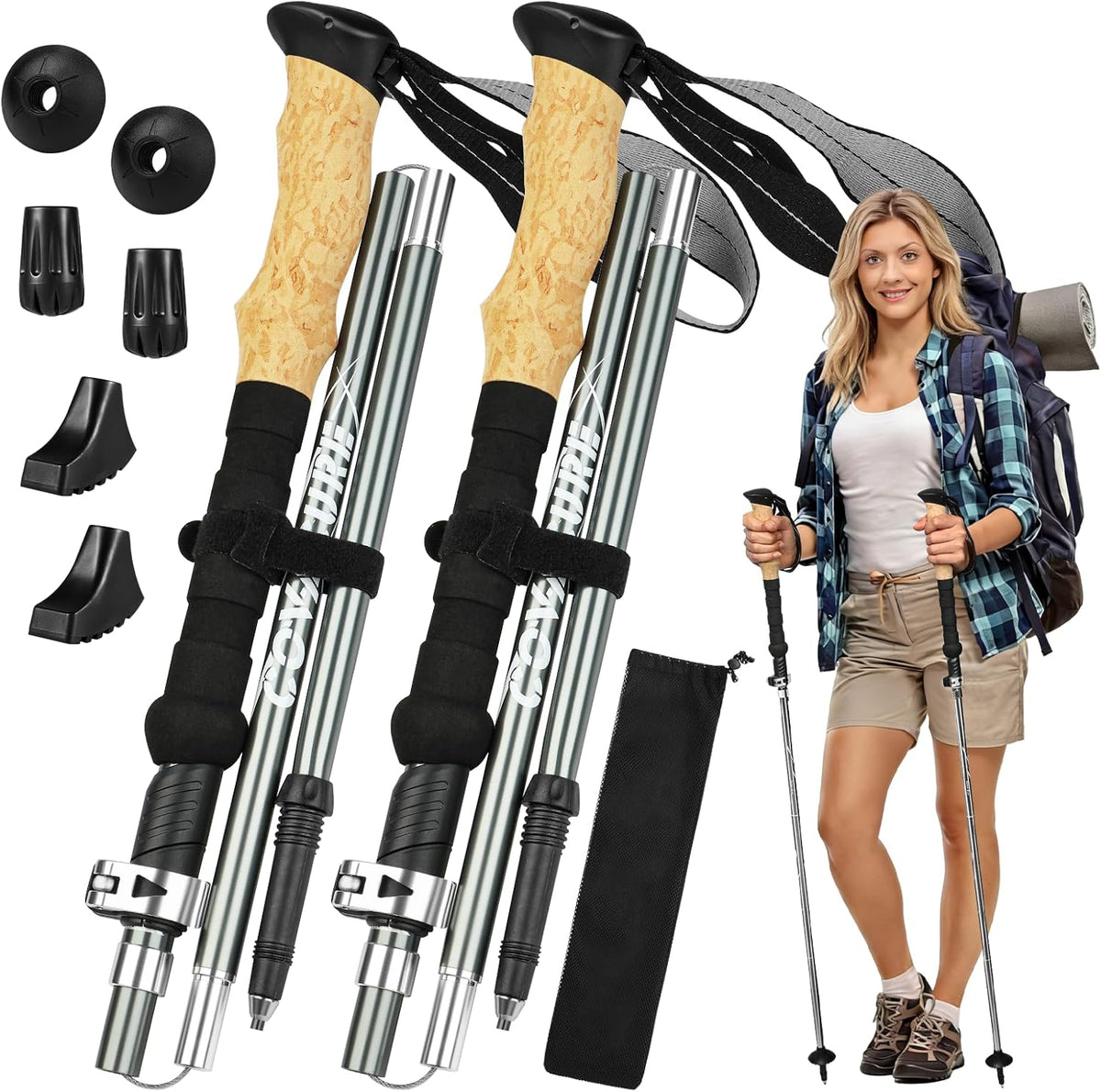 COVACURE Hiking Poles Collapsible, Aluminum Alloy 7075 Trekking Poles