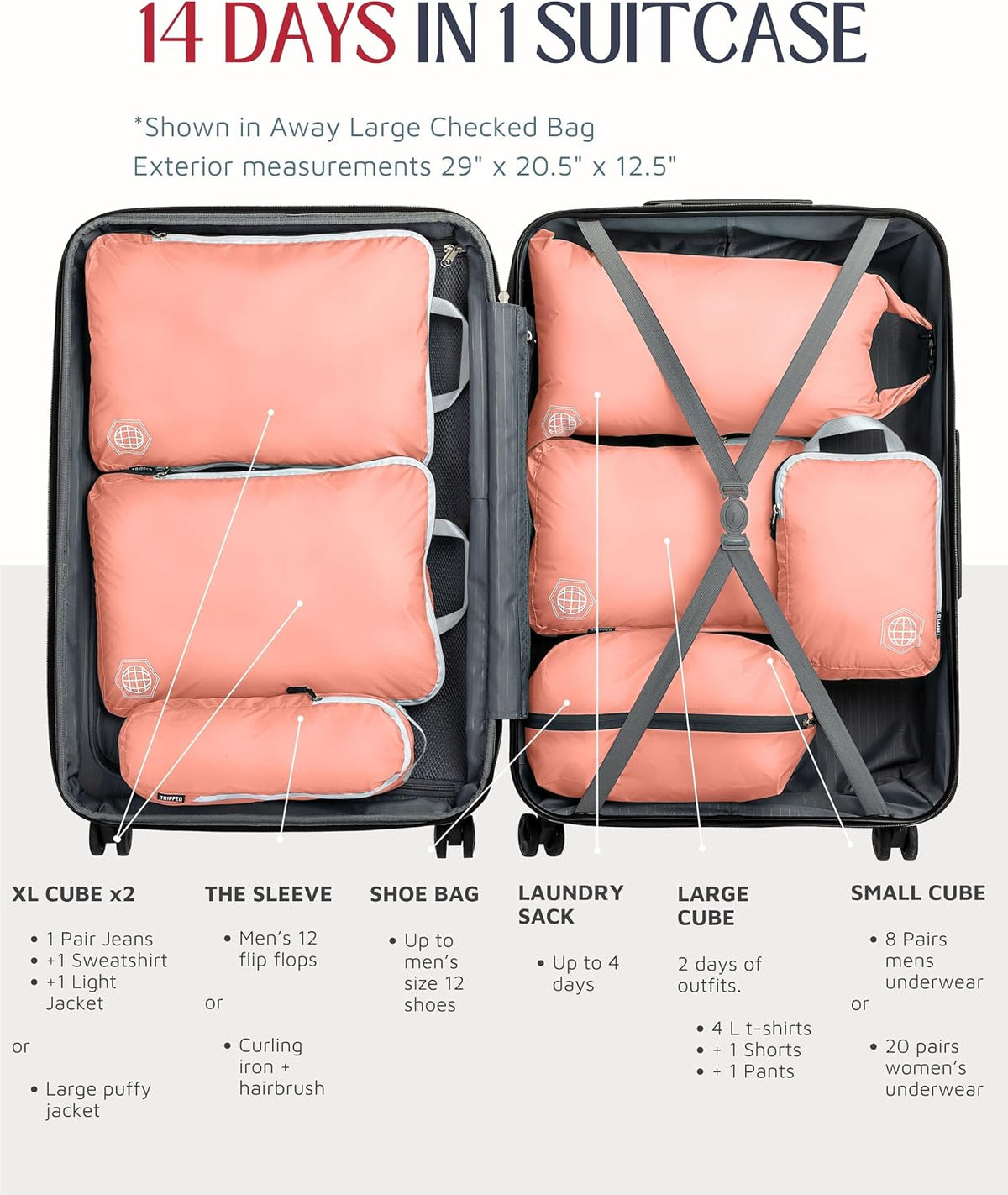 TRIPPED Travel Gear Large Compression Packing Cubes 7-Piece Set for Travel