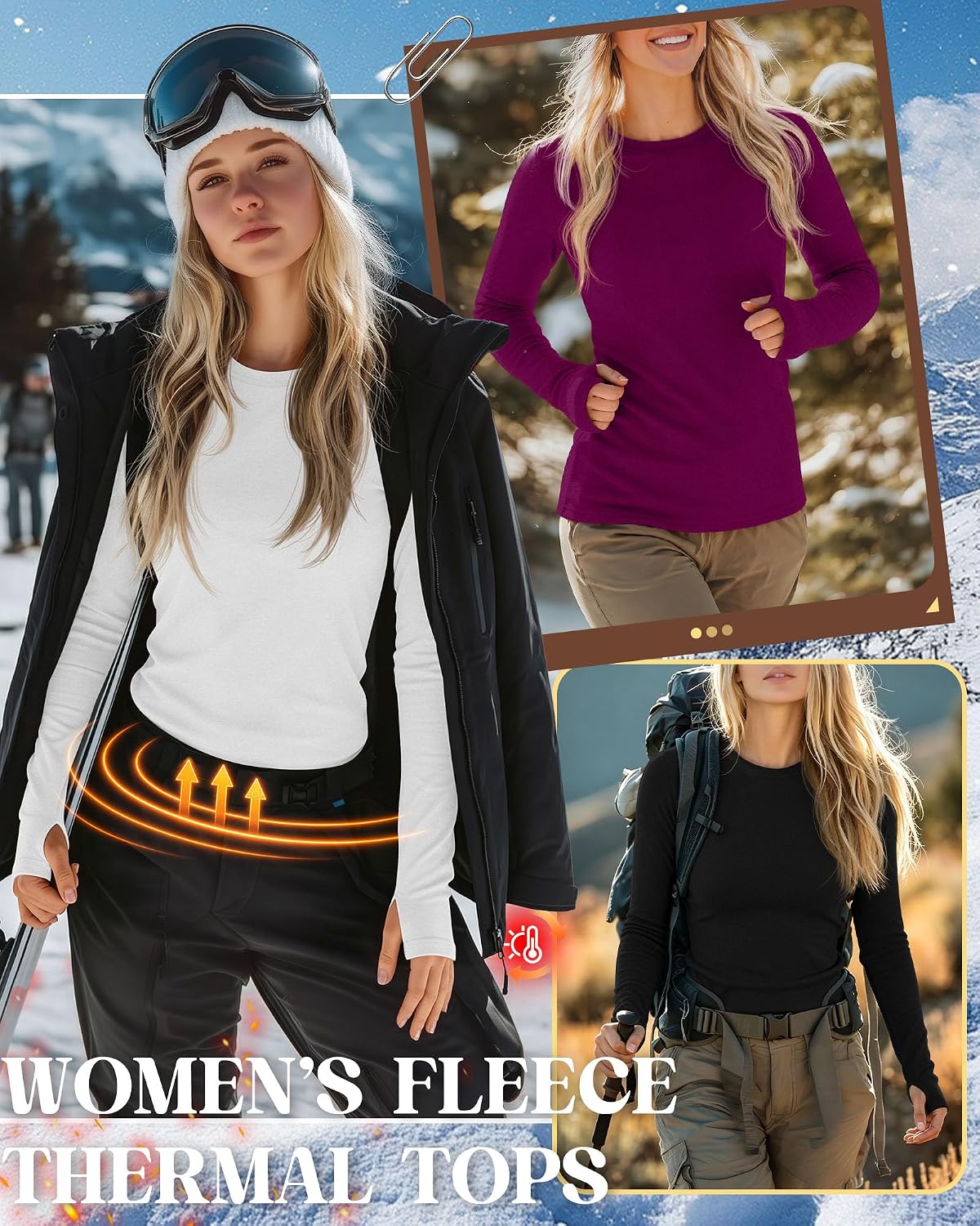 Neer 4 Pack Women's Thermal Fleece Lined Shirts Warm Base Layer