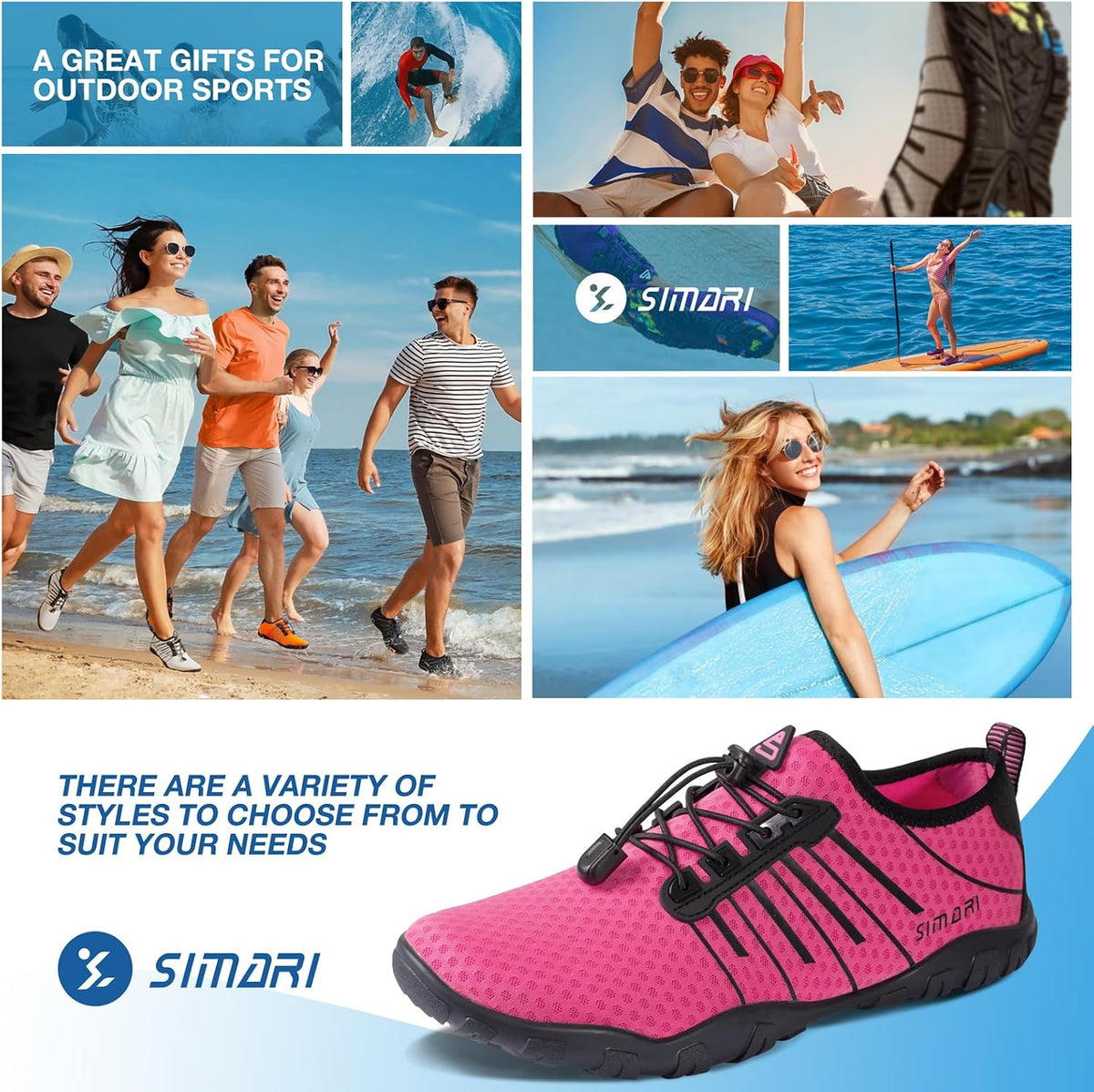 SIMARI Water Shoes for Women Men - Barefoot Quick-Dry Aqua Socks | Lightweight Swim Shoes for Surfing, Swimming, Beach Sports, Kayaking, Diving | Non-Slip Design