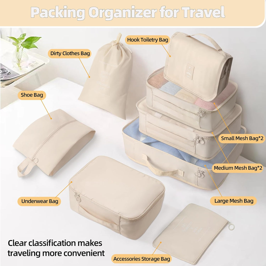 10 Pcs Set Packing Cubes - Travel Packing Organizers, Expandable Suitcase Organizer, Luggage Organizer Bags