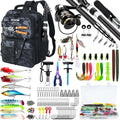 Fishing Backpack with Fish Rod & Lures Kit Lightweight 25L Tackle Bag with Fishing Gear and Tackle Boxes, Fish Gifts for Men Woman-Black Camo Backpack