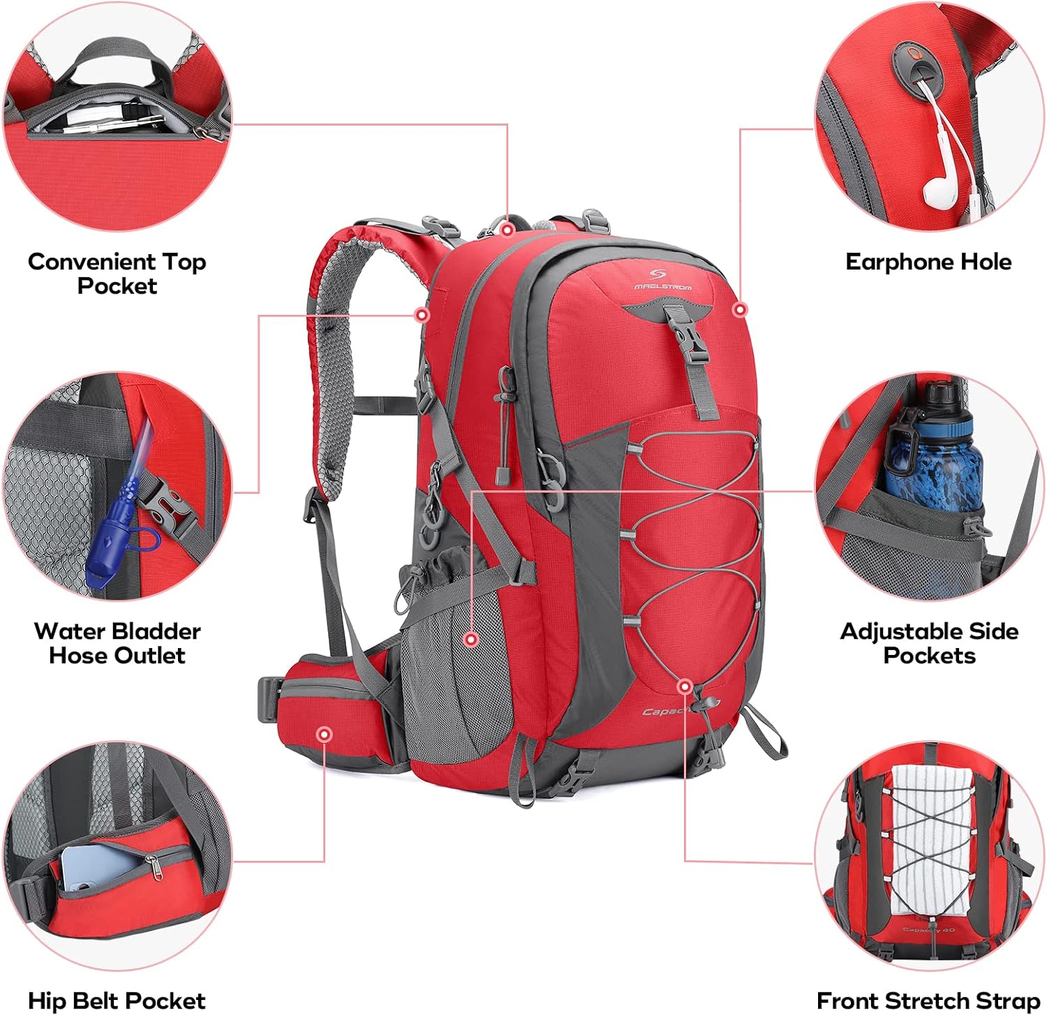Maelstrom 40L Hiking Backpack, Lightweight Camping Daypack with Rain Cover