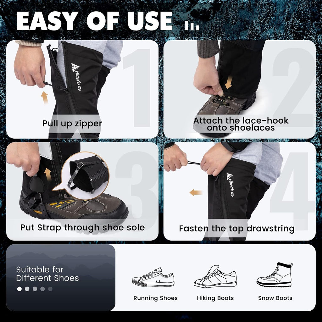 Hikenture Hiking Gaiters with Upgraded Zipper, Gators for Hiking Boots