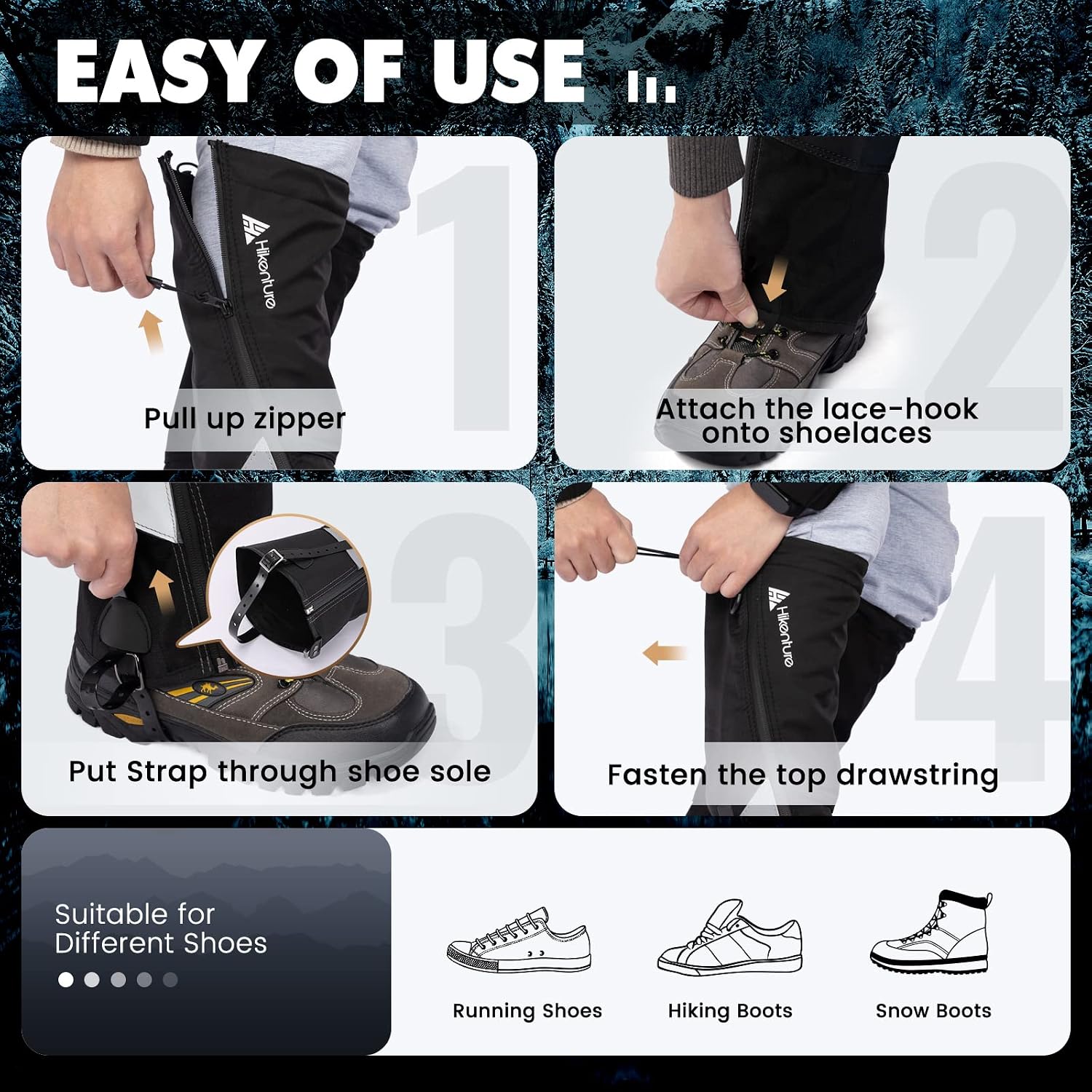 Hikenture Hiking Gaiters with Upgraded Zipper, Gators for Hiking Boots