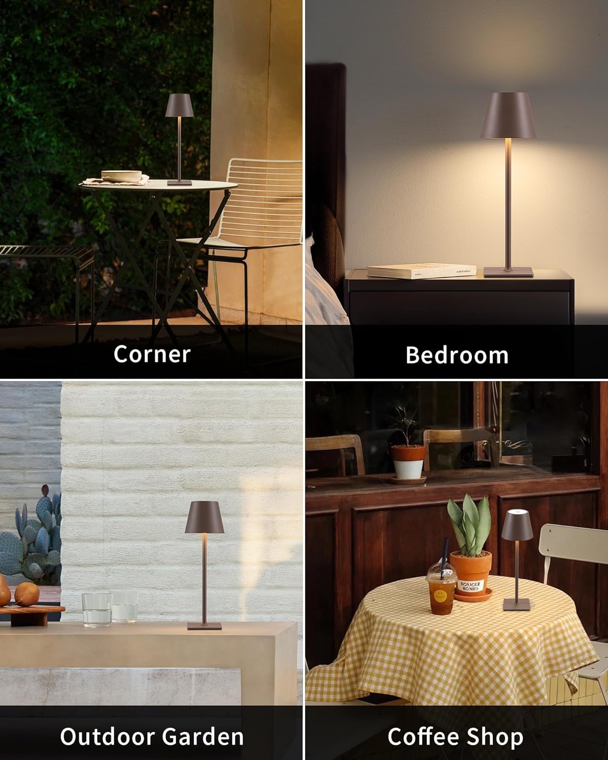 KDG 2 Pack Cordless Brown Table Lamps, Rechargeable Portable LED Desk Lamps