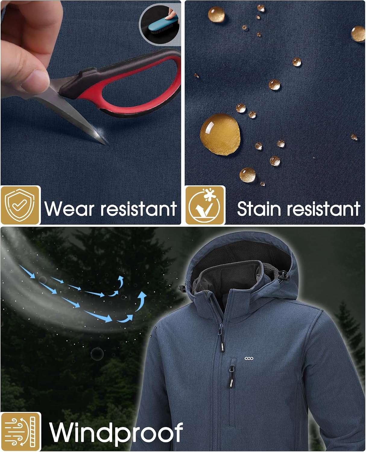 33,000ft Men's Hooded Softshell Jacket Waterproof Fleece Windbreaker Jacket