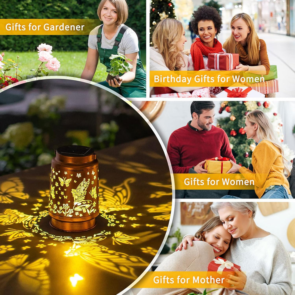 Fairy Solar Lanterns Outdoor Waterproof,Hanging Solar Lights Gifts for Women Mom Grandma Metal Decorative LED Lantern Outside for Yard,Patio,Lawn,Porch,Backyard,Garden Decor