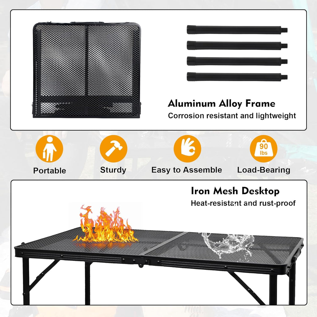 GREGIN Folding Camping Grill Table, Outdoor Metal Table. Foldable, Portable