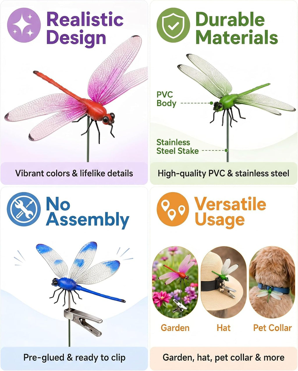 16 Pack Dragonfly Garden Decor, Colorful Metal Dragonfly Wall Art, Hanging Dragonfly Ornaments for Outdoor Indoor Patio Fence Yard Lawn Home Decoration Decoration