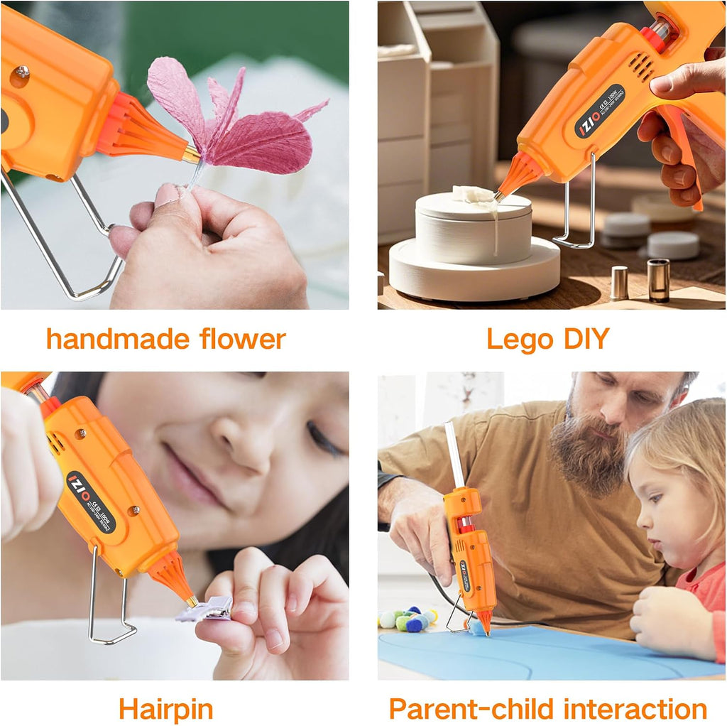 IZIO hot glue gun and sticks set with 21 glue sticks(7/16"), storage pouch, copper nozzle,Equipped with anti scalding mouth, safe switch, ergonomic grip, lightweight for diy projects, home repairs.