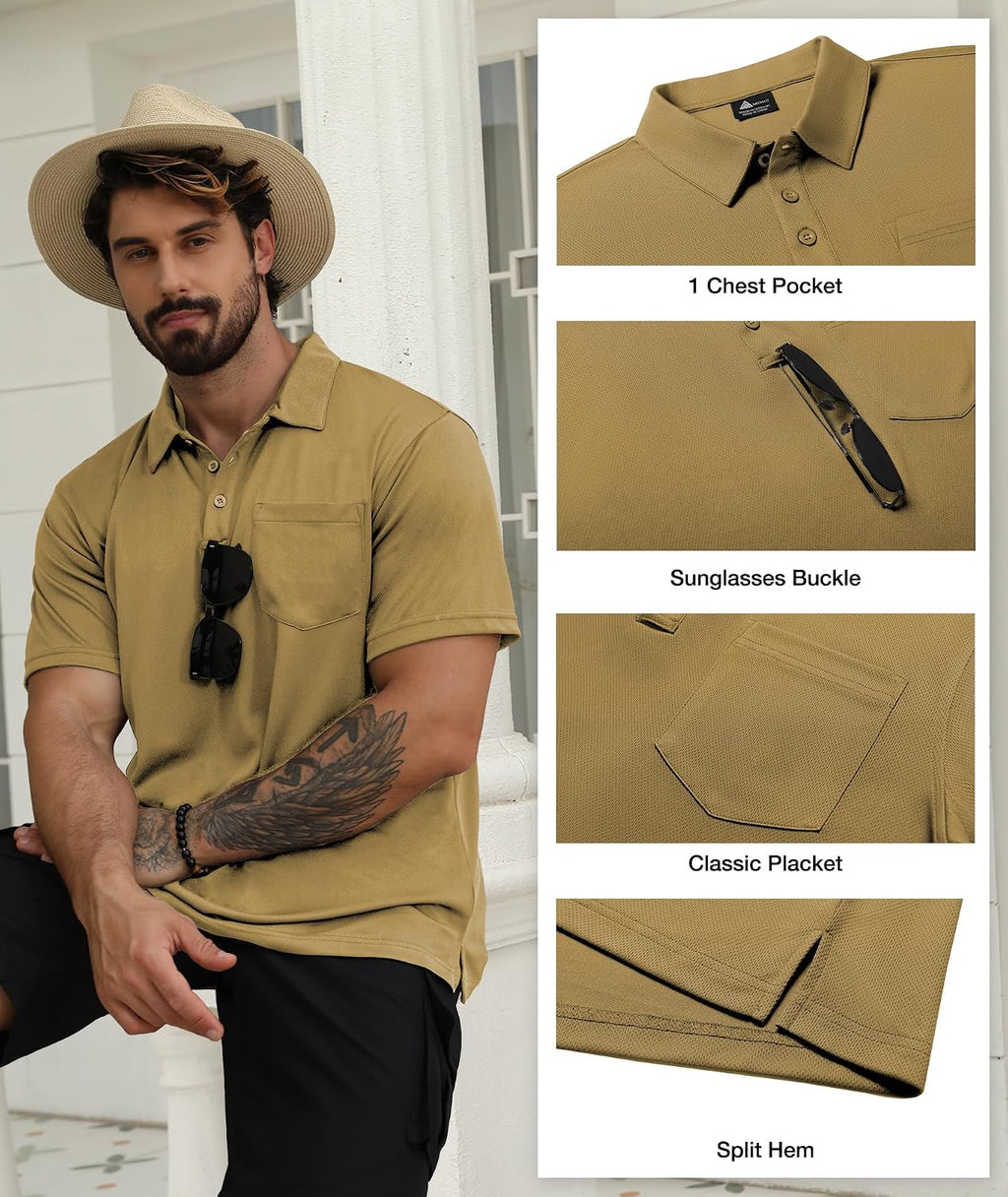 SCODI 5 Pack Mens Pocket Polo Shirts Short Sleeve Golf Casual Work T-Shirt