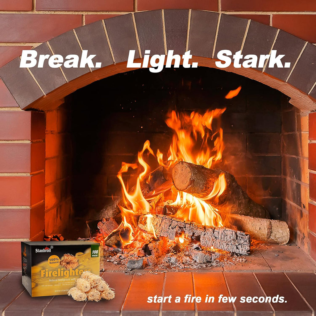 Stanbroil 108 pcs Natural Charcoal Fire Starters Super Fast Lighting
