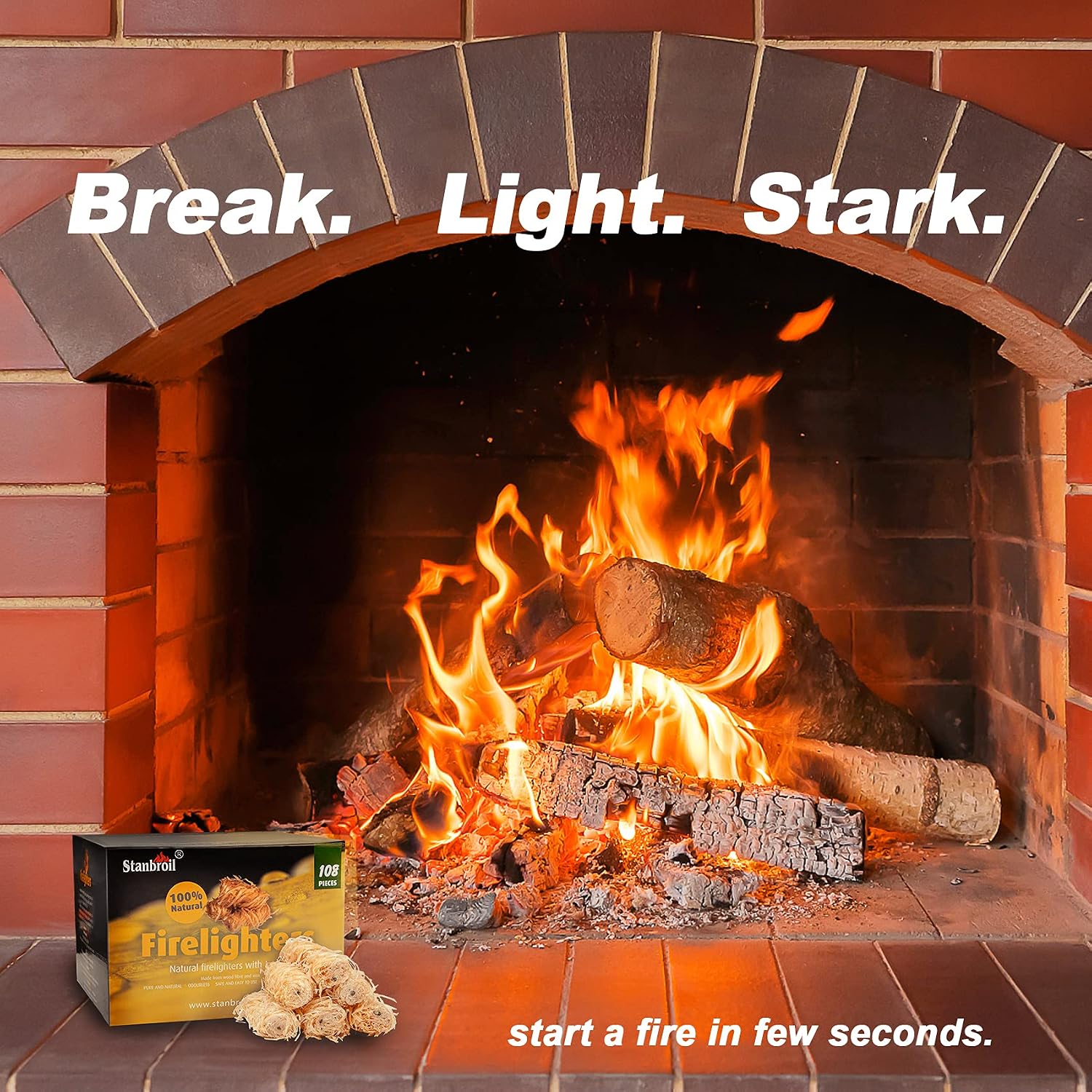 Stanbroil 108 pcs Natural Charcoal Fire Starters Super Fast Lighting