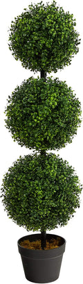 Nearly Natural 36 in Artificial Triple Ball Boxwood Topiary Tree with Pot