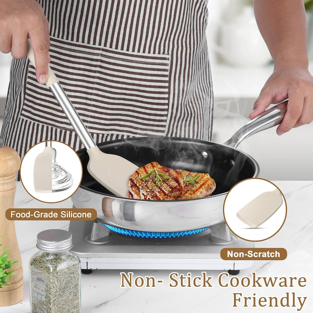 TeamFar Cooking Utensils Set, 5 PCS Silicone Kitchen Utensils, Khaki