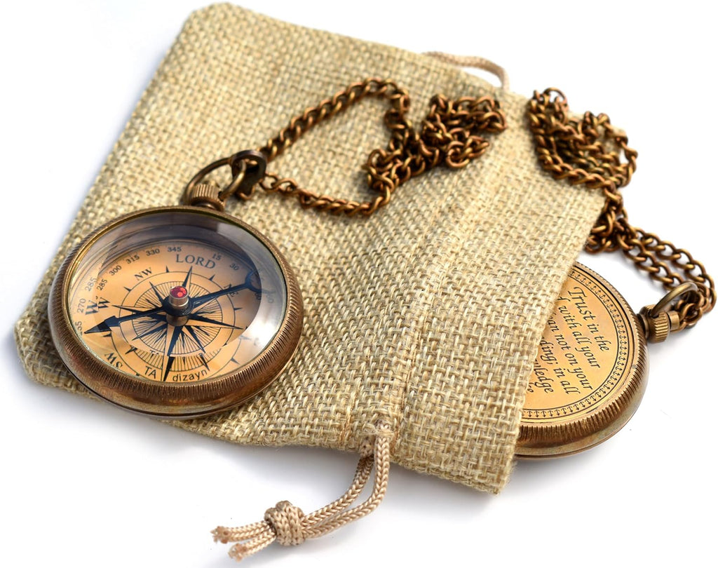 Trust in The Lord With All Your Heart - Proverbs 3:5-6 Quote Engraved Compass With Wooden Box, Greeting Card, Gift Compass, Graduation Day Gifts 2024 for Women Men Boys Girls