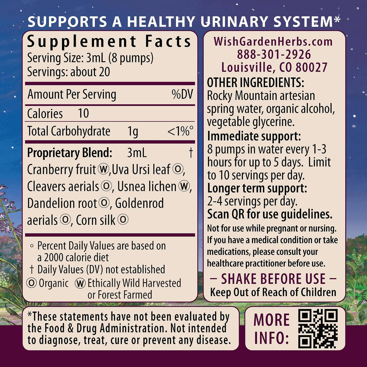 WishGarden Herbs Urinary Strength, Cranberry & Uva Ursi Tincture, 1oz