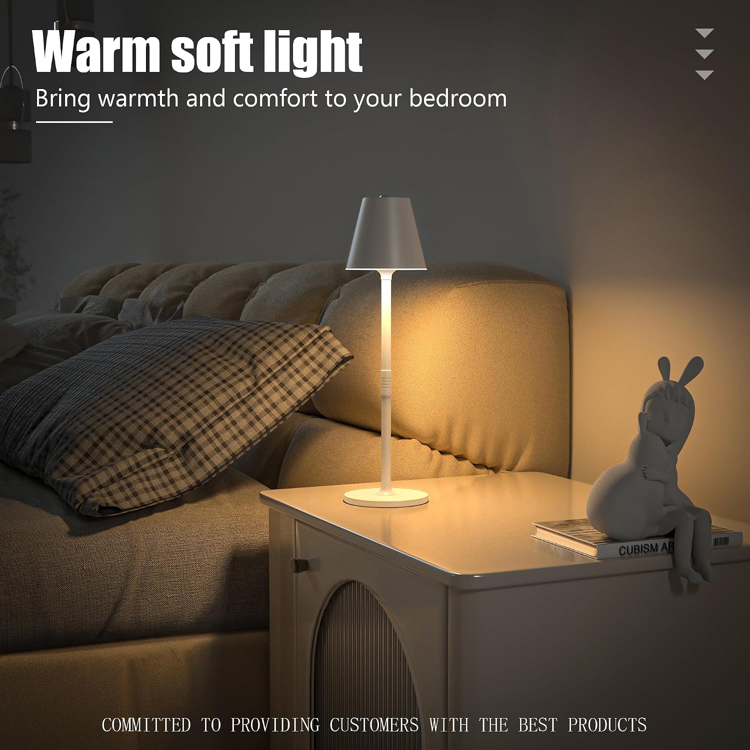 Timjorman Modern LED Cordless Table Lamp, 4000mAh Rechargeable Battery, 3 Level Brightness Night Light, Metal Shell, Minimalist Design, for Couples Dinner/Coffee Table/Restaurant/Bedroom, White