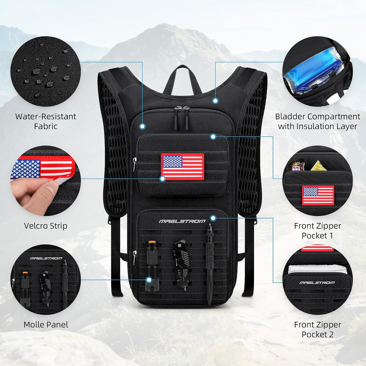 Maelstrom Tactical Hydration Backpack,Water Pack with 2L Water Bladder
