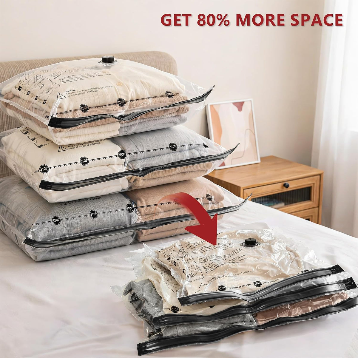 Travel Vacuum Bags for Clothing with Cordless Pump 12 Combo, Clear
