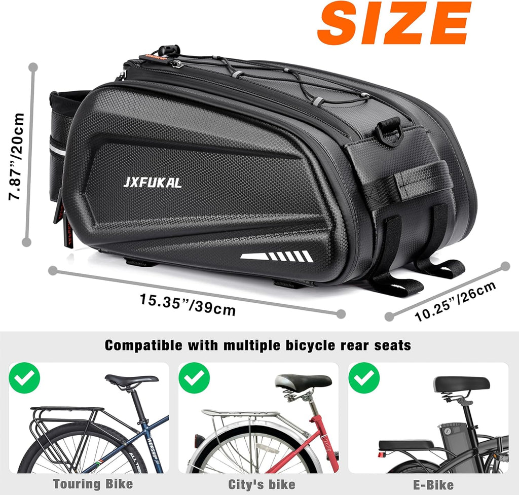 JXFUKAL Bike Bags for Bicycle Rear Rack - 9.5L/17L/40L Hard Shell Ebike Bag