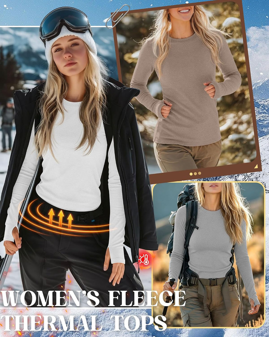 Neer 4 Pack Women's Thermal Fleece Lined Shirts Warm Base Layer