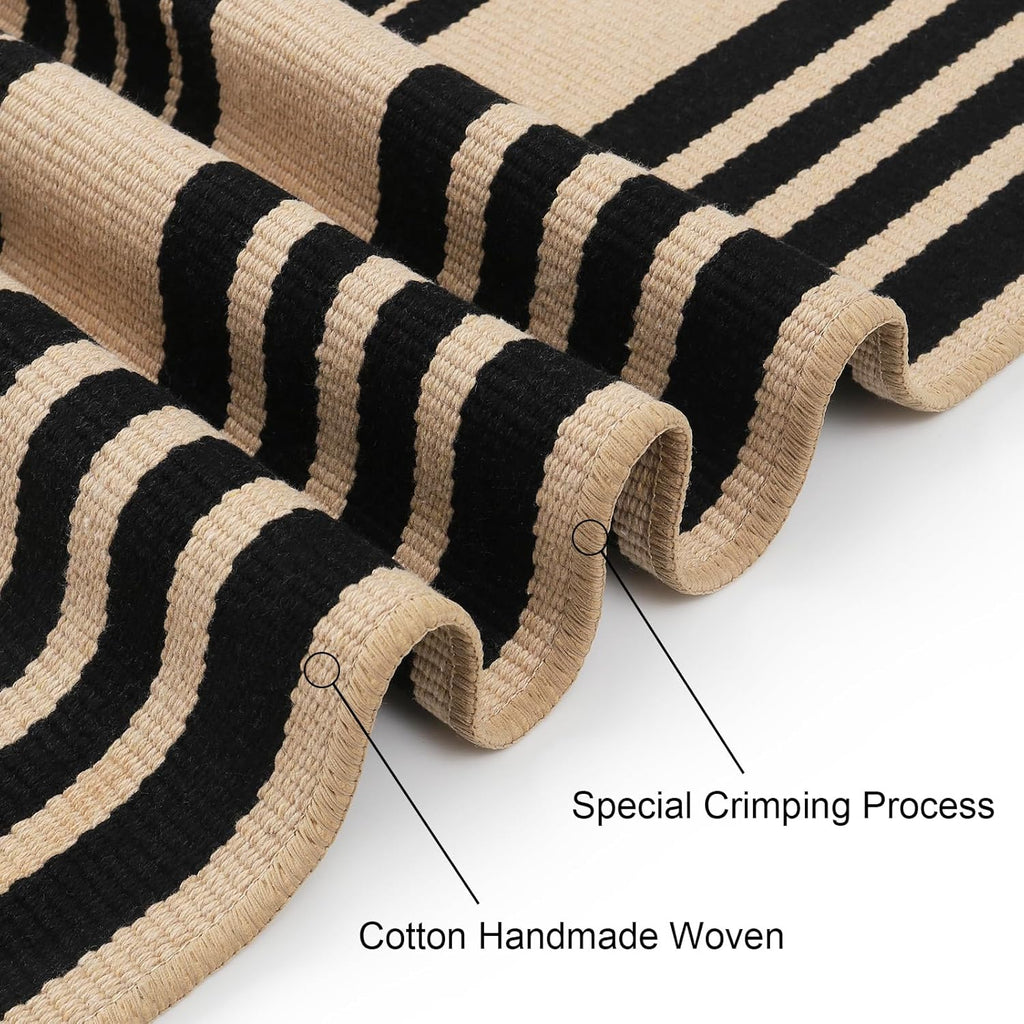 Striped Outdoor Fall Front Door Mat 24"x51", Cotton Washable Rug